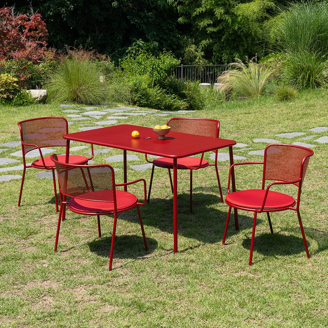 글래드 야외용 철제 정원 테라스 카페 테이블세트 2인 4인, 4인세트(직사각1300테이블+의자4개), 암체어, 와인