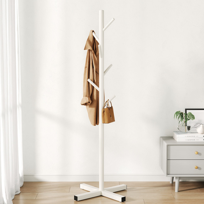헤르티만 공간활용 간단한 설치 금속 스탠드 옷걸이, 흰색