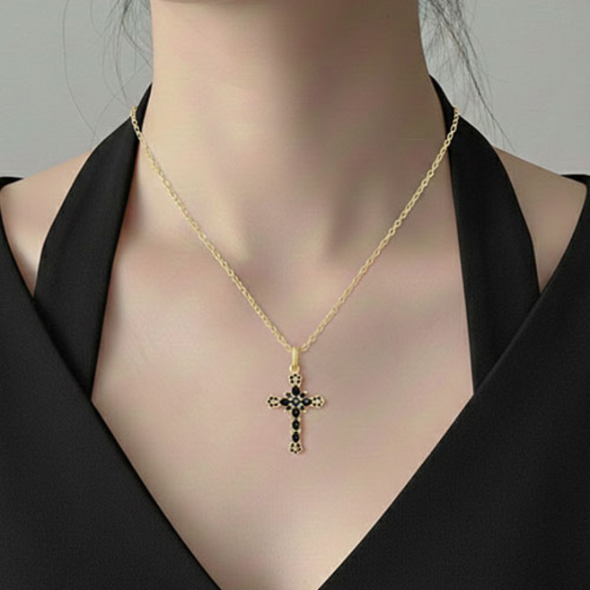 남녀공용 파티 행사 큐빅 십자가 체인 레이어드 목걸이 A1754