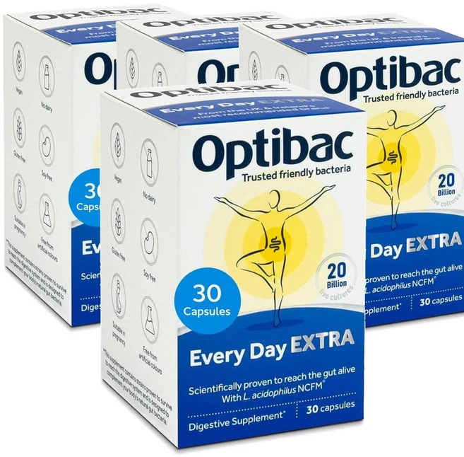 영국 옵티박 Optibac Every Day Extra 에브리데이 엑스트라 프로바이오틱스 200억 유산균 캡슐, 30정, 4개 - 쿠팡