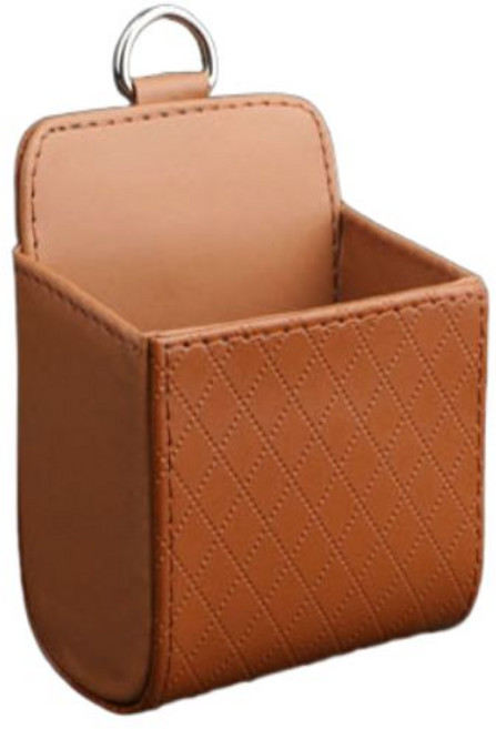 [더드림]차량용 송풍구 미니 가죽 포켓 수납함 송풍구 거치대, 브라운, 1개
