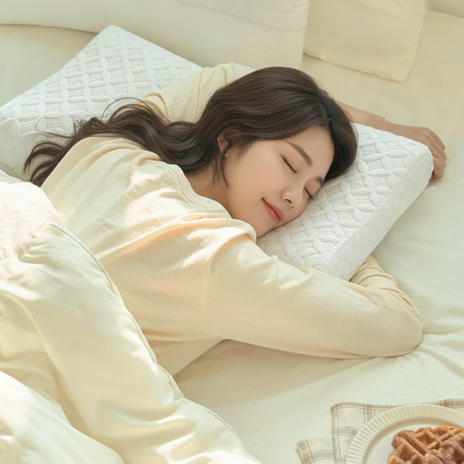 Folvia 경추 목베개 천연 라텍스 수면베개 인체공학 편안한 지지 숙면 베갯잇 포함, 1개, 화이트