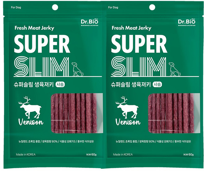 닥터바이오펫 슈퍼슬림 생육져키 강아지 육포스틱 간식 4종, 2개, 60g, 사슴