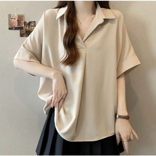 인사이드마켓 여성 여름 루즈핏 브이넥 반팔 블라우스