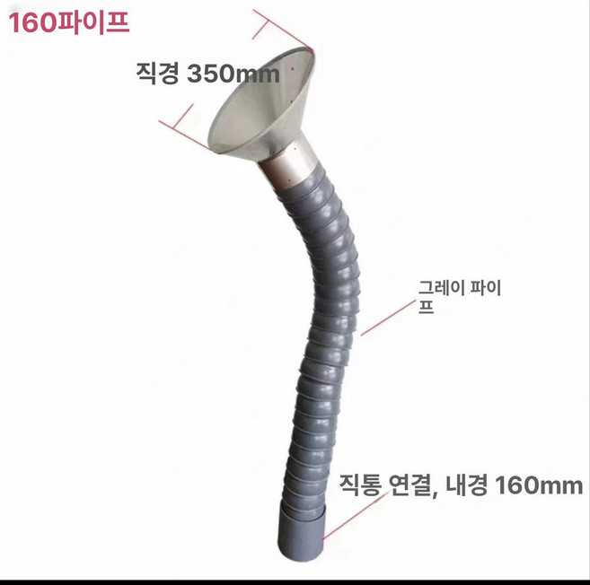 플렉시블 암후드 다관절 호스 작업장 미세먼지 미세 튜브 흡입기 배밸브 공장, 내경 160mm 2m 350mm, 1개
