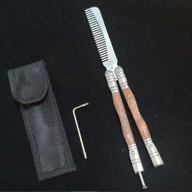 연습용 발리송 초보자를 위한 휴대용 변형 가능한 나무 접이식 연습 나비 칼 뭉툭한 Balisong 포켓 트레이, 02 Wood Handle Comb, 1개