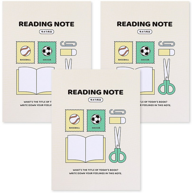 인디고어린이 고학년 3-6 좁은칸 32매 기능성 독서기록장 노트, 그린, 3개