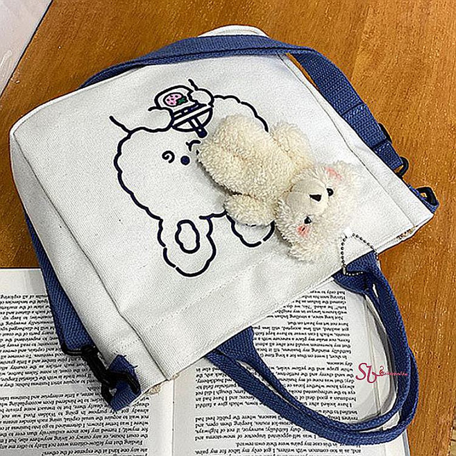 에코백 인형 리사이클링 크로스 미니 토트백 가방 스트랩 귀여운 캐릭터 여학생 캔버스jgn369