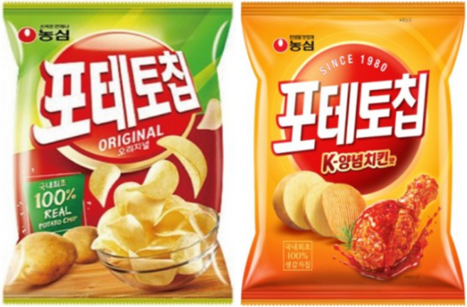 농심 포테토칩2종세트(포테토칩오리지날 K양념치킨맛), 5개, 110g