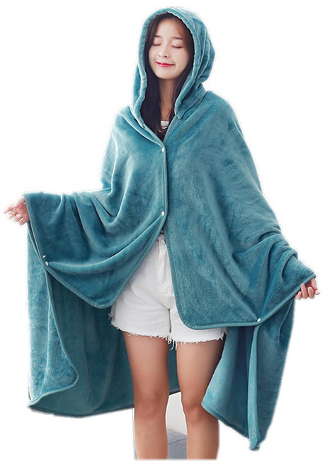 학생 목도리 후드 담요 사무실 에어컨 낮잠 담요 사계절 유니버설 판초 솔리드, 두건있는 된장 색상