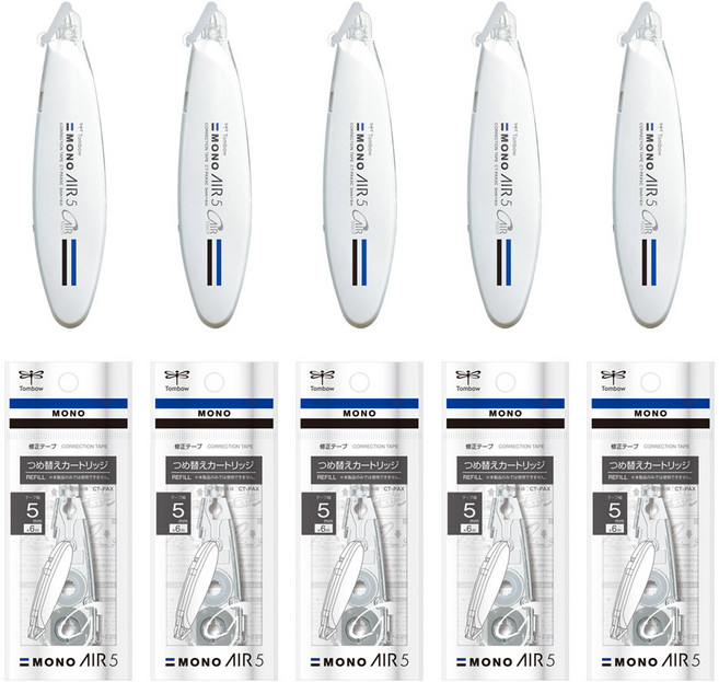 톰보 모노 에어 수정테이프 펜타입 리필-5개 본품5개, 화이트