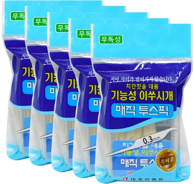 대중인벤트 매직투스픽 기능성 이쑤시개 100P 치간칫솔, 100개입, 5개 - 쿠팡