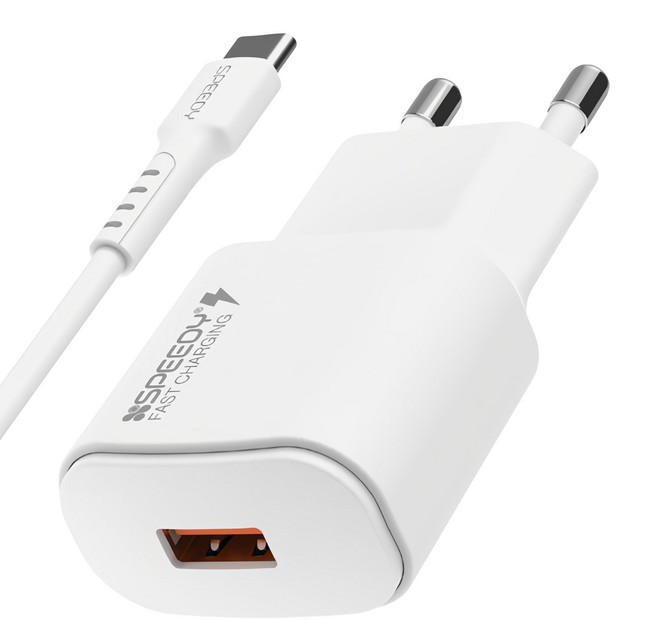 스피디 USB-A 15W 고속 충전기 + C타입 케이블, 1세트, 화이트