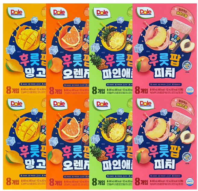 DOLE 돌후룻팝 4종혼합 (망고2 오렌지2 피치2 파인애플2), 8개, 496ml