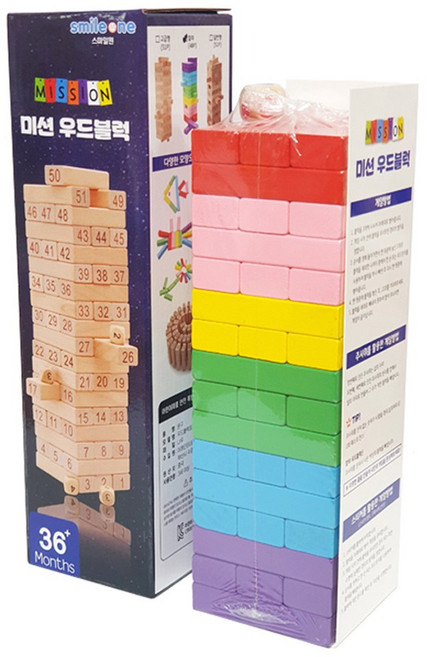 스마일원 고급형 칼라 일반형 우드블럭 보드게임, 혼합색상, 1개