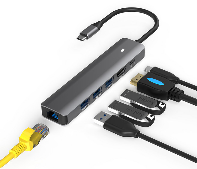 아이노트 USB C타입 6 in1 멀티허브 CH61P, 블랙, 1개