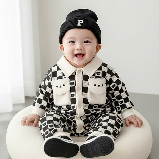 몽실이 체커베어 카라 우주복 아동 유아 신생아 아기 봄 가을 점프수트 외출복