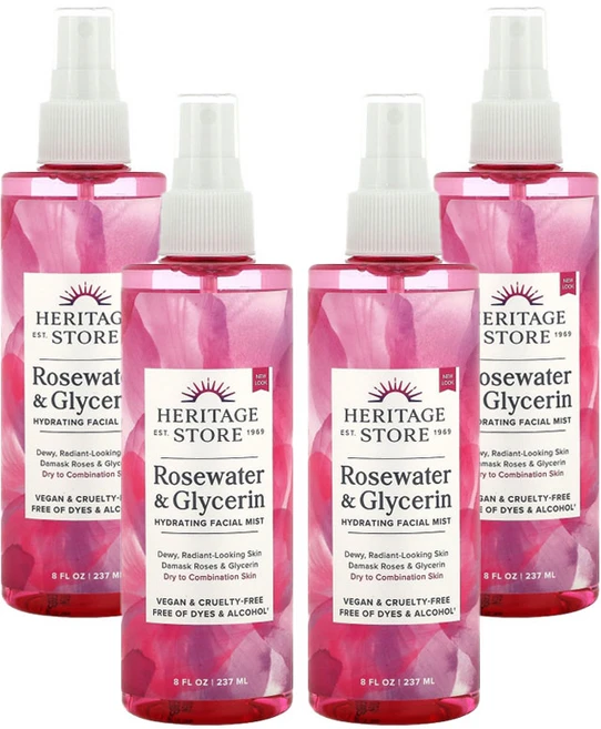 헤리테지 헤리티지 스토어 로즈워터 앤 글리세린 하이드레이팅 페이셜 미스트, 237ml, 4개 - 쿠팡