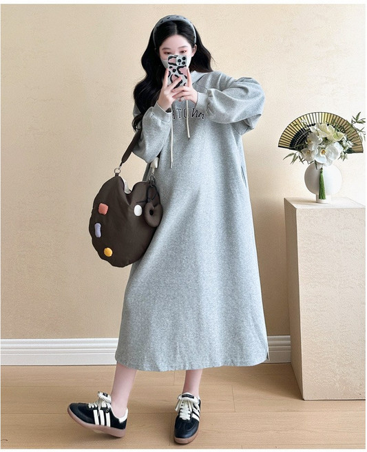 디한스 임산부 캐주얼 봄가을 편안한 후드원피스