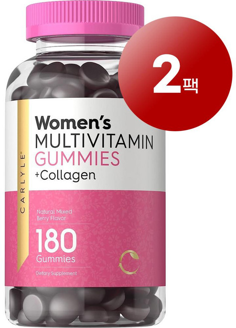 Carlyle 칼라일 여성용 콜라겐 함유 멀티비타민 미네랄 혼합베리맛 구미 180정, 2개