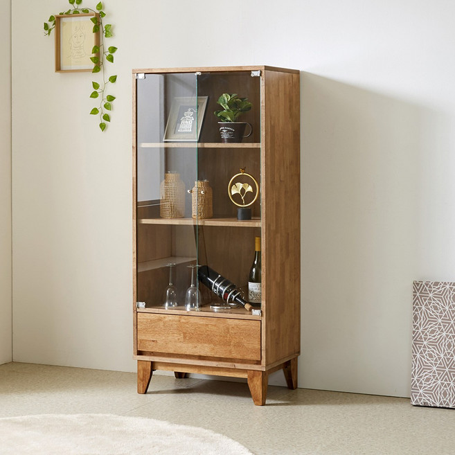 [엣지퍼니처]하우트 600 고무나무 원목 유리 장식장/진열장/양주장, 월넛