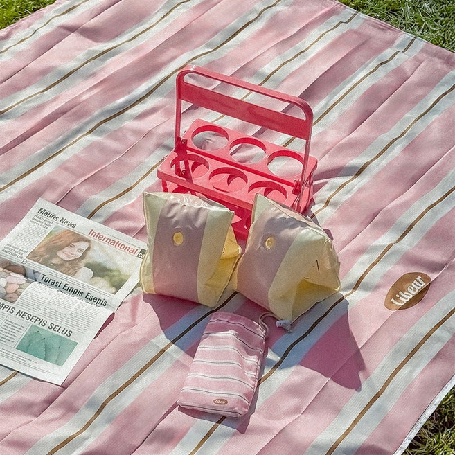 리베아르 감성 여행 경량 돗자리 방수 돗자리 휴대용 피크닉 매트, 핑크