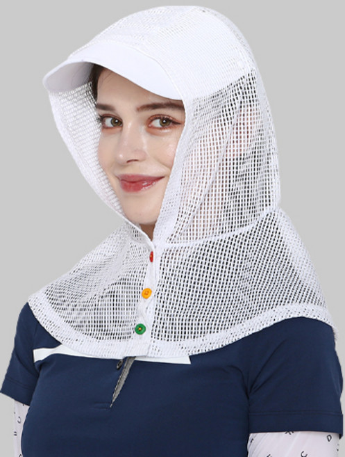 캐필드 UV차단 골프 햇빛 가리개 후드망토 캡 모자, 화이트, 1개