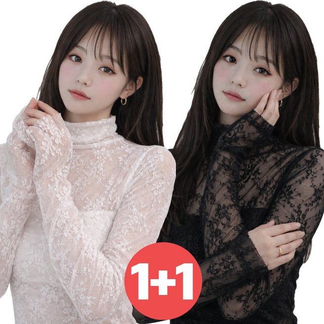 여성 시스루 블라우스 레이어드 티셔츠 2종