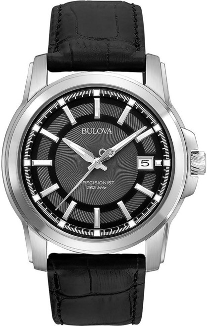 Bulova Precisionist 남성용 시계 스테인리스 스틸 케이스 블랙 가죽 스트랩 날짜 블랙. One Size Precisionist