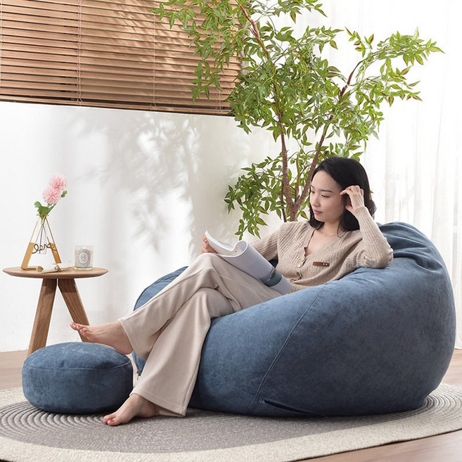 노브렌드 침실 성인 콩주머니 소파 고탄성 스펀지 애완 로퍼 소파 1인 빈백, 블루