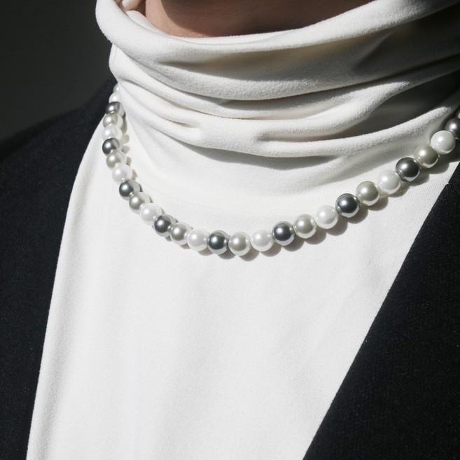 남자 컬러 진주 목걸이 초커 Multi-Color Pearl