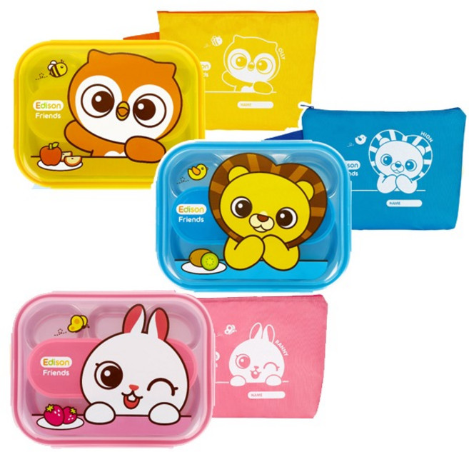 에디슨 스텐식판 가방세트 / 유아식판 / 어린이집 준비물, 블루(사자/EF6674), 1개