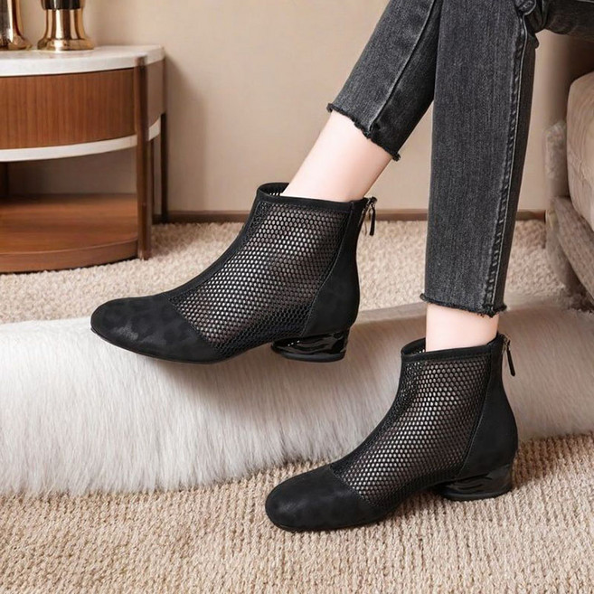 FANSYLI 여성 여름 부츠 망사 앵클부츠 중장년 엄마 통기 샌들 X2602F26