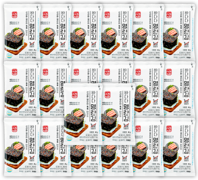 바다다 하동녹차 김서방 명란김 도시락 조미김 6장 20봉, 20개, 4g