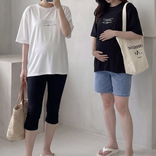 [당일출고] 수엠W 1+1 임산부 여름 레터링 반팔 티셔츠 P13 익스페리반팔티