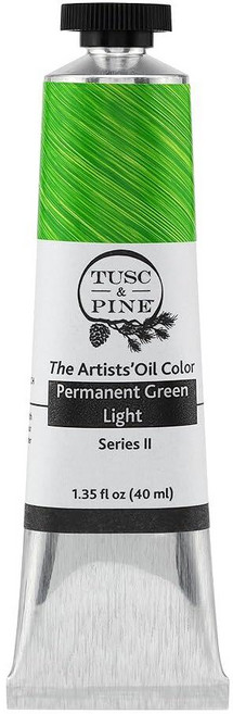 Tusc & Pine 아티스트 오일 페인트 - 티타늄 화이트 (아마씨) 40ml 황변 없음 풍부하고 크리미 한 일관성 최대 안료 부하 소량 가공 페인트 전문 아티스트, 1개(1개입), 영구 그린 라이트