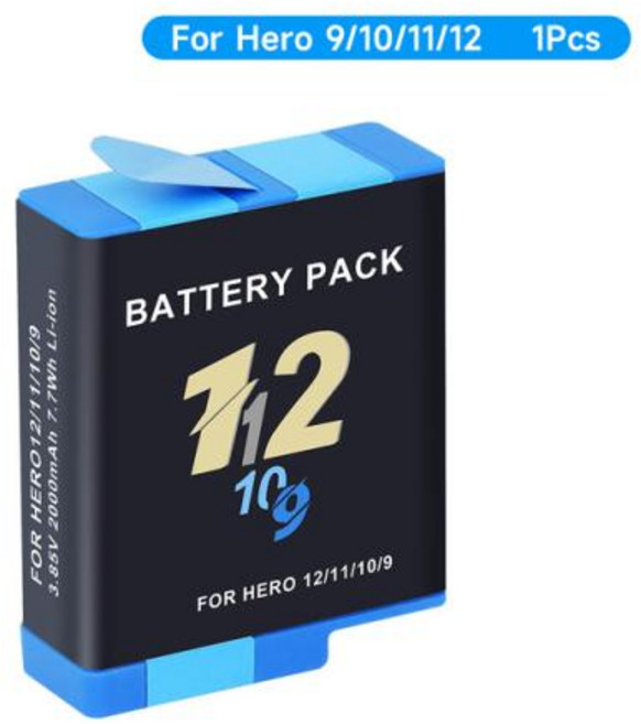 고프로 히어로 배터리 LCD 디스플레이 포함 다기능 스마트 고프로 히어로 12 11 10 9 배터리 충전 박스케이스 12 11 109, 1) 1pcs Battery, 1개