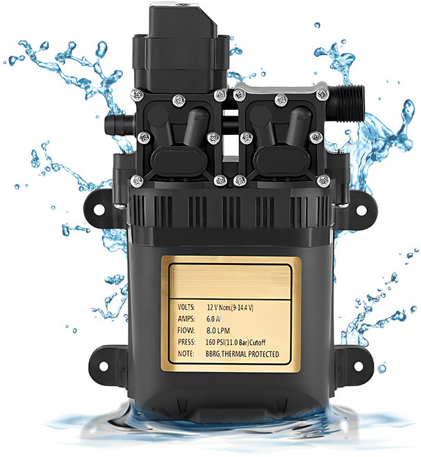 가정용 휴대용 듀얼 모터 워터 펌프 다이어프램 펌프 압력 스위치 내장 1.1Mpa 압력 8.0LPM 유량 압력 펌, 2) type-2 - Black, 1개