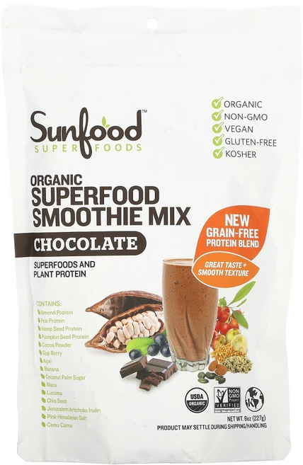 Sunfood 유기농 초콜릿 슈퍼 푸드 스무디 믹스 227g(8oz) 1팩, 1개, 2kg - 쿠팡