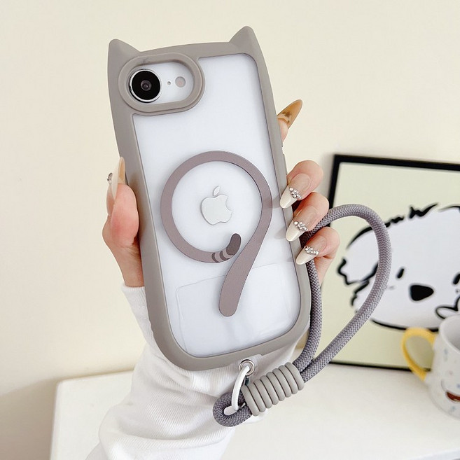 iPhone17 手機殼 貓咪磁吸殼 貓耳朵 手機掛繩殼