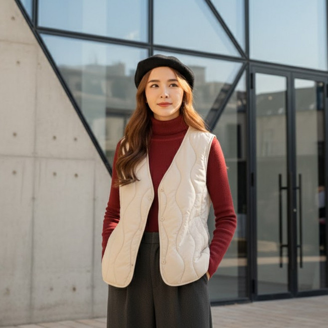 누반트 여성용 초경량 보온 패딩조끼 겨울 이너 베스트