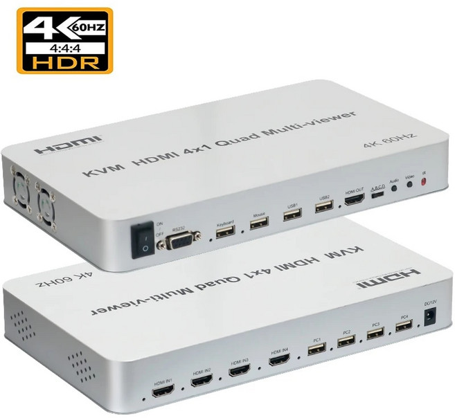 KVM HDMI 멀티 뷰어 심리스 스위치 HDMI 멀티 뷰어 제어 심리스 스위치 공유 화면 USB 키보드 마우스 4K 60Hz 4x1, 2.4K 60Hz  US Plug, 1개