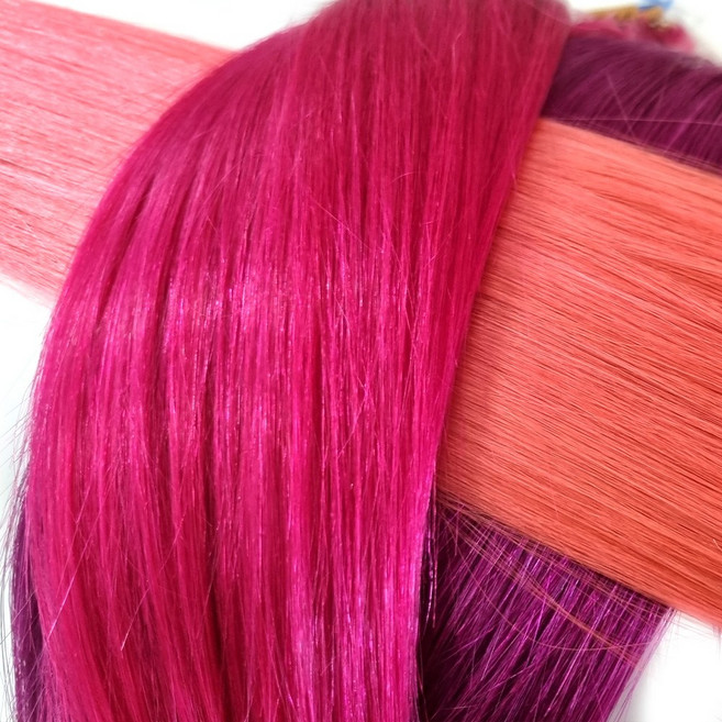 프리티레이디 실크레미 스킬땋기 붙임머리 20인치 80가닥 반팩 / 특수컬러 땋기 슬림땋기 인모붙임머리 전문가용 브릿지 옴브레 솜브레 발레아쥬 인모피스 붙임머리학원 실습 재료, #F2 섹시레드, 1개