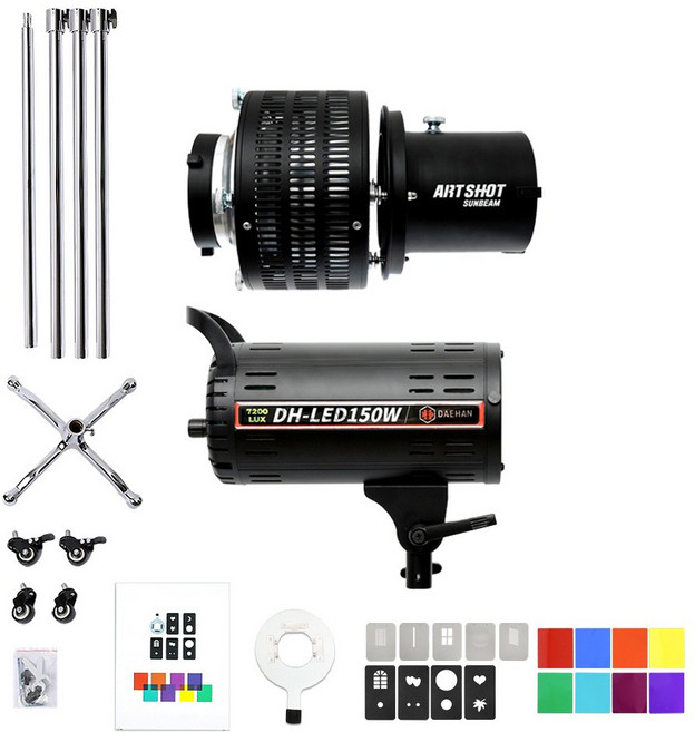 쇼핑몰 의류 제품 셀프 사진 촬영 조명 썬빔라이트 150W + 이동식 라이트 스탠드 거치대 + 컬러 필터 아트샷 세트, 썬빔 이동식 아트샷 KIT-SUNAT03, 1개