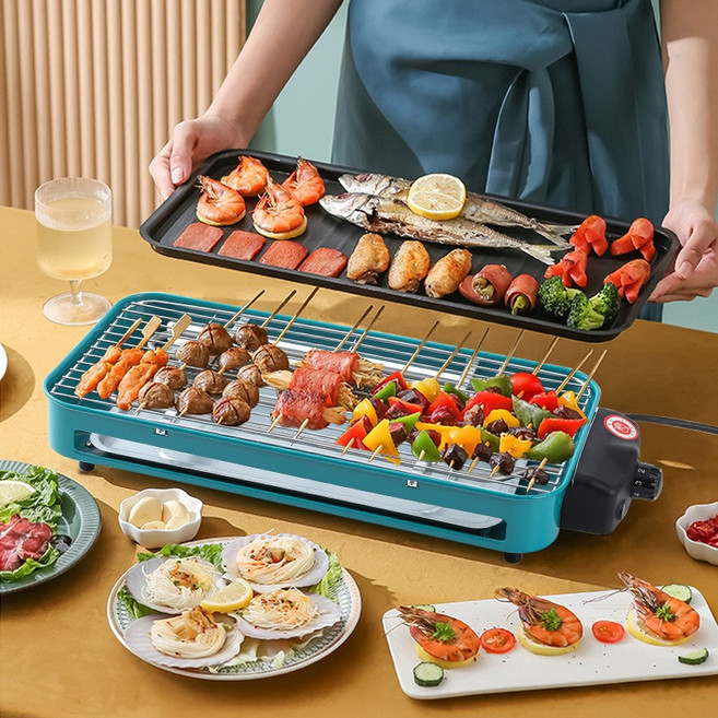 HUID 무연 전기그릴 다용도멀티 전기그릴팬 가정용 탈부착 세척 바베큐 그릴 세트, 전기그릴 세트, YZ-16