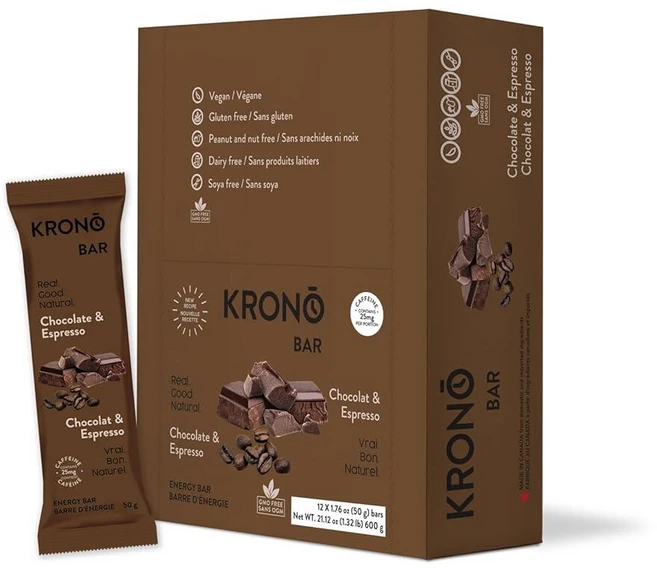 KRONOBAR Krono Nutrition 에너지 바 - 천연 성분으로 제작 비건 글루텐 프리 견과류 콩 당 50g 박스당 12바 (12개 바삭한 솔티드 캐러멜) 21023, 초콜릿 및 에스프레소 - 쿠팡