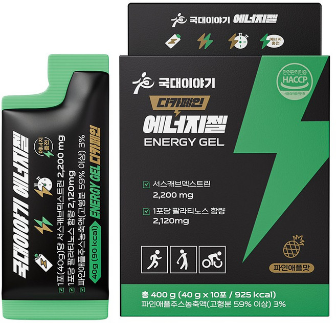 국대이야기 에너지젤 서스캐브 HBCD 탄수화물 팔라티노스 디카페인 파워젤 40g 10포, 400g, 1세트