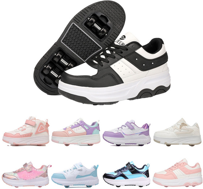 PHTTER 신규업그레이드 롤러슈즈 바퀴달린 운동화 6륜 S01, 블랙, 1개