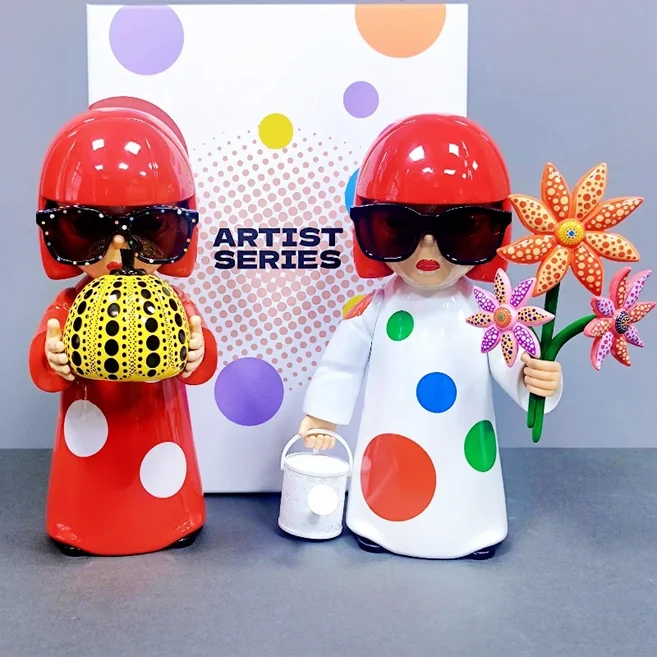 트렌디 아트 장식 탁상 인형 야요이 쿠사마 물방울 호박 장난감 피규어 창의적인 생일 선물, 03 1st and 2nd