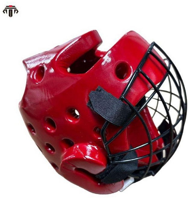 검도 헬멧 태권도 장봉 봉술 등봉 호구 쌍절봉, L, 얼굴 보호대가 달린 빨간 머리 보호대, 1개